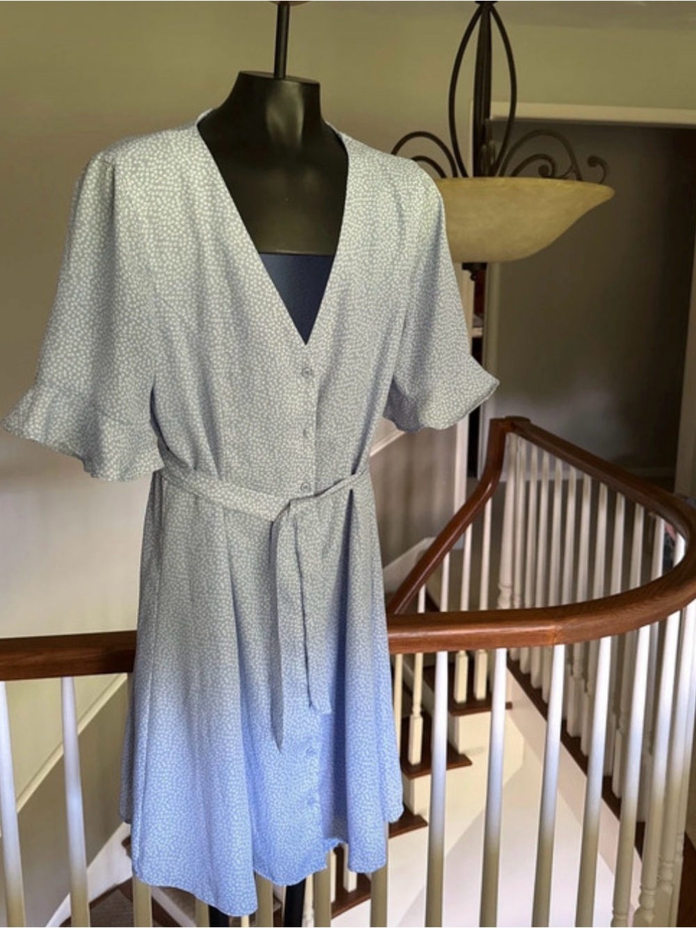 Lulu's Light Blue Button-Front Midi Dress with Self Tie